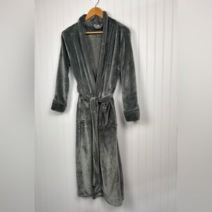 NY Threads Women’s Fleece Bathrobe Long Robe *So Soft* Gray Pockets Size Small